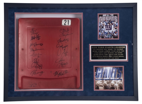 New York Giants Legends Multi-Signed Seatback From Giants Stadium With 17 Signatures In 28x38 Framed Display (Steiner)